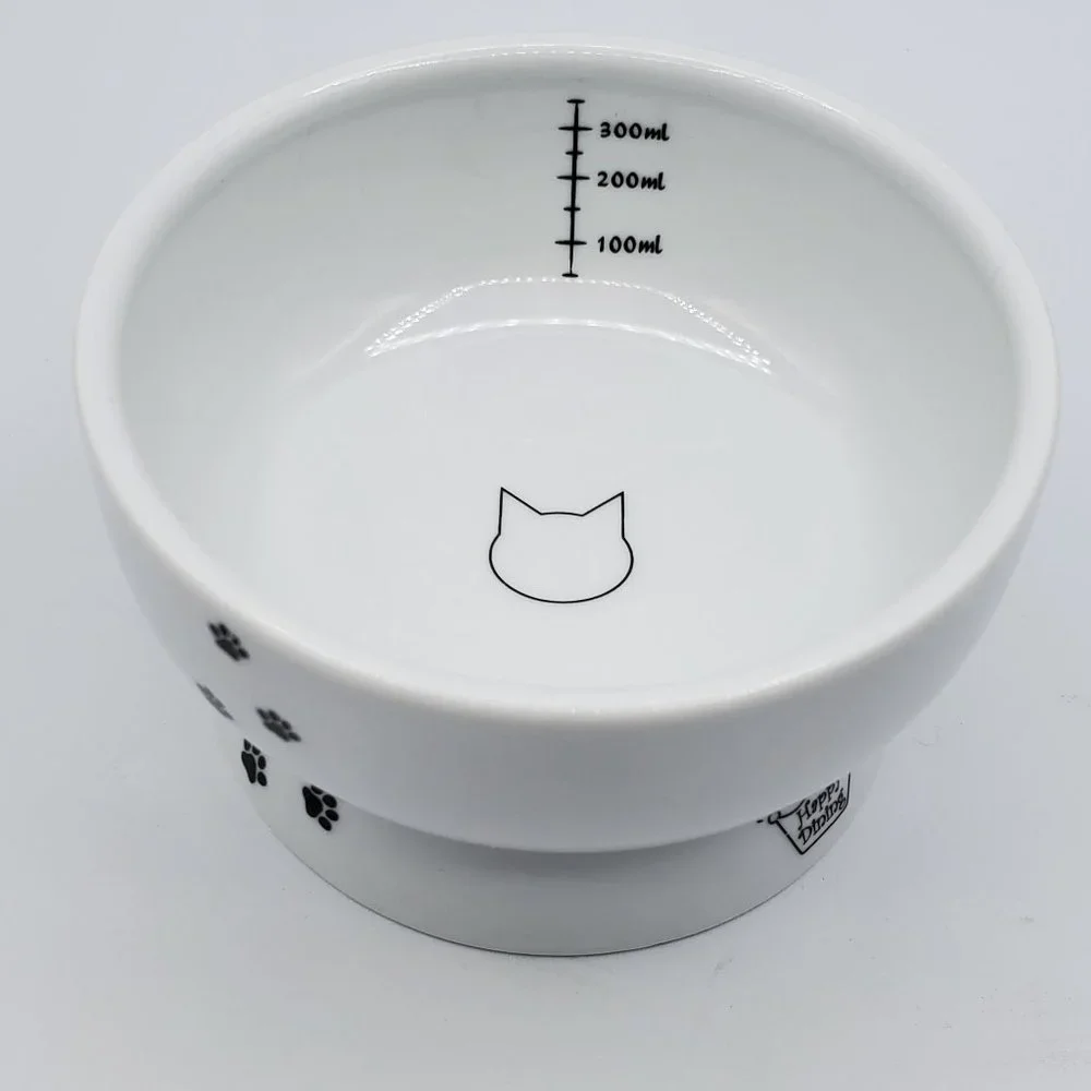 Neco Ichi Raised Cat Water Bowl, Cat, Ceramic, Paw Prints and Cat Silhouette